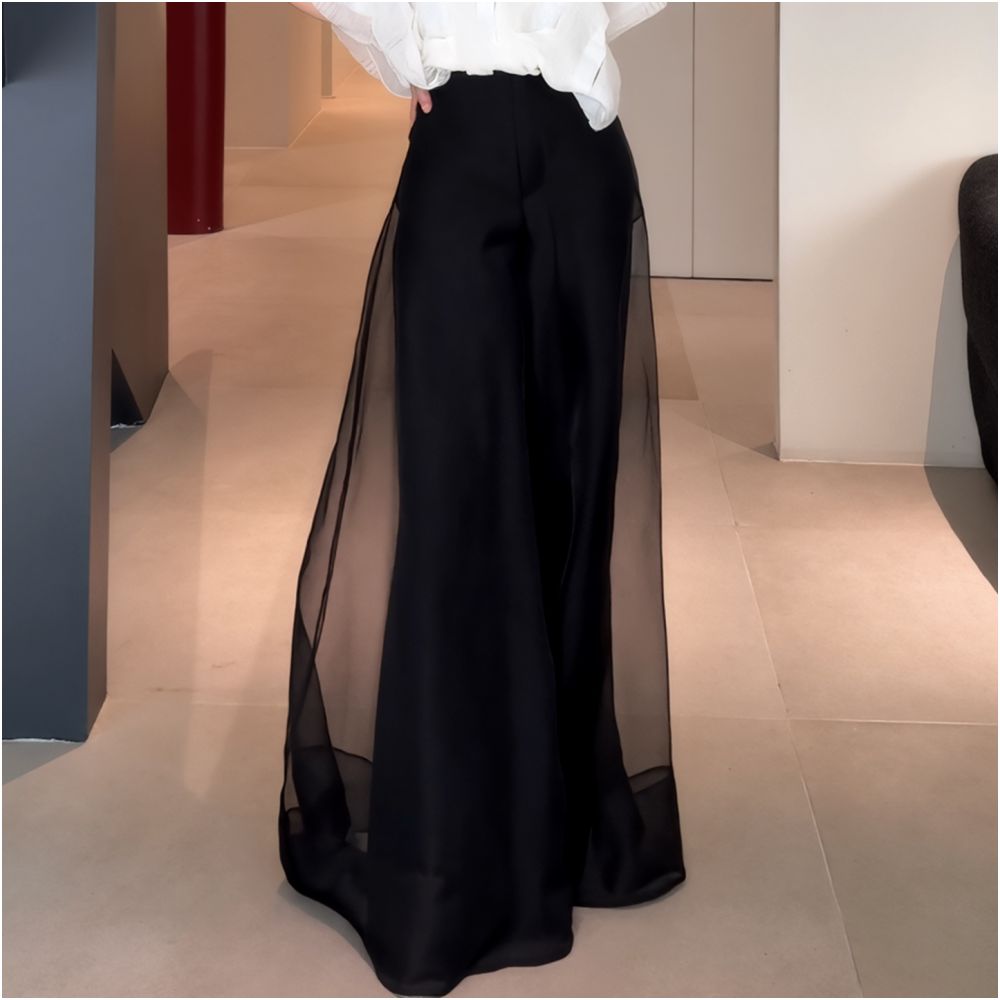 2025 Summer New Fashionable European High end Exquisite Mesh Design Wide Leg Pants for Women Small and Unique Floor Pants image 2