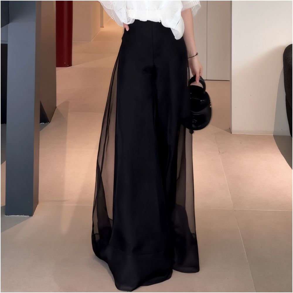2025 Summer New Fashionable European High end Exquisite Mesh Design Wide Leg Pants for Women Small and Unique Floor Pants image 8