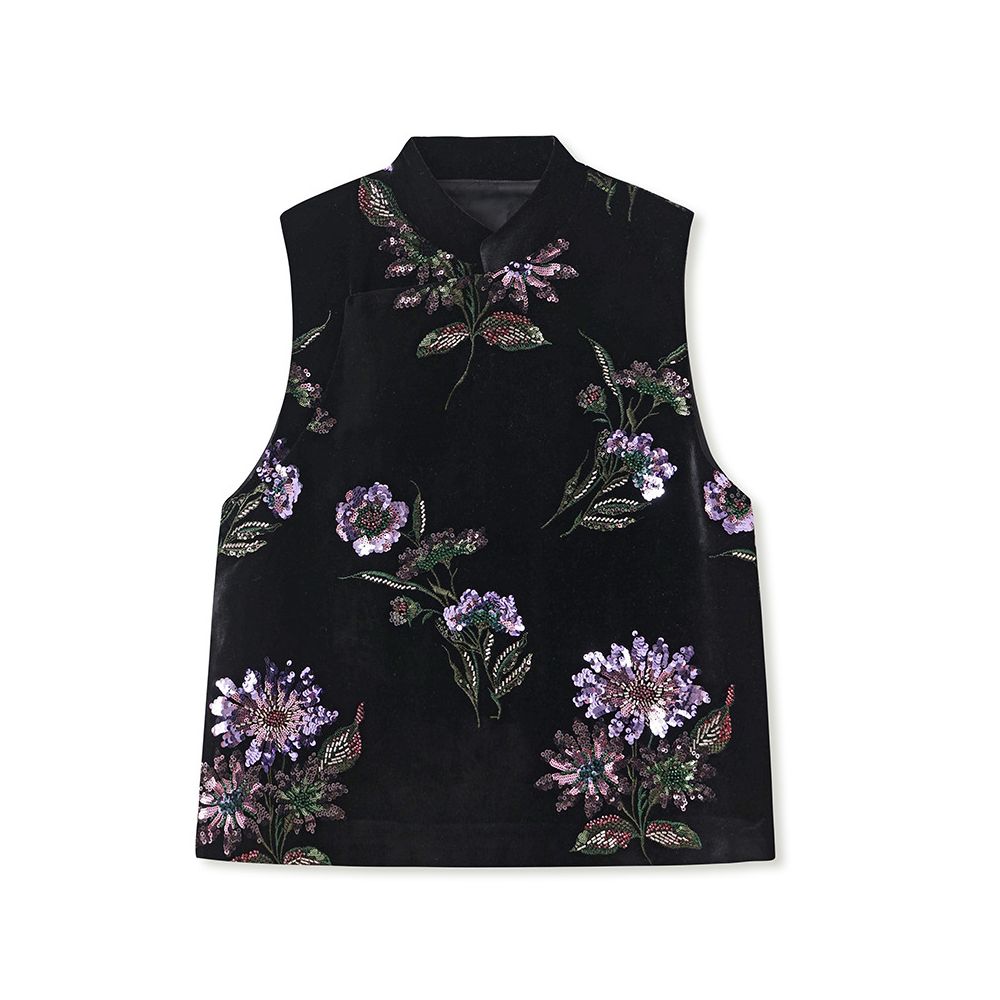 Noble old money style sequin bead embroidery exquisite fireworks vest new Chinese style purple gold flower top for women in spring and summer 2025 image 6