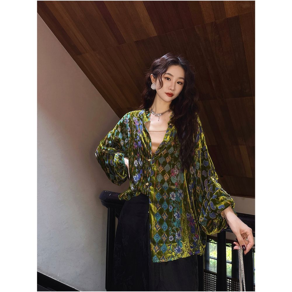 Yang Mi Mid Autumn Festival Same Style Three Lucky Black Flower Window Shadow New Chinese National Velvet Rotten Flower Shirt Women s Coat image 27