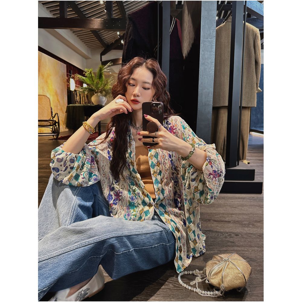 Yang Mi Mid Autumn Festival Same Style Three Lucky Black Flower Window Shadow New Chinese National Velvet Rotten Flower Shirt Women s Coat image 18