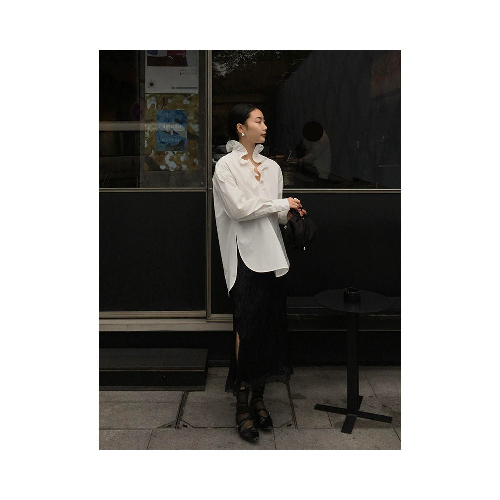 X Rose French style mature and sophisticated ruffled trim shirt new niche loose fitting fashionable base layer top for women image 5