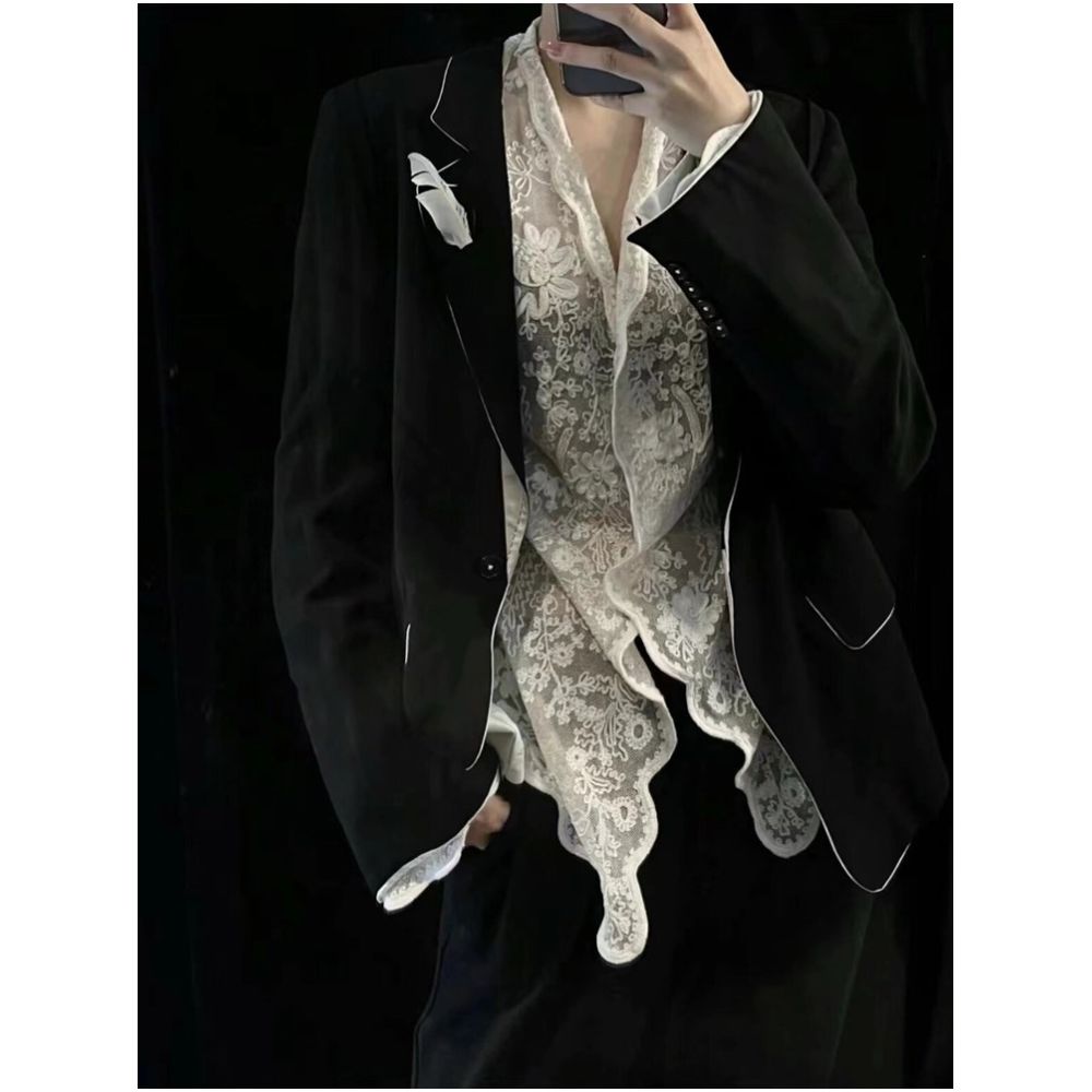 European high end French heavy industry base lace shirt top with white inner layer and small shirt for women s autumn wear 2025 new style image 1