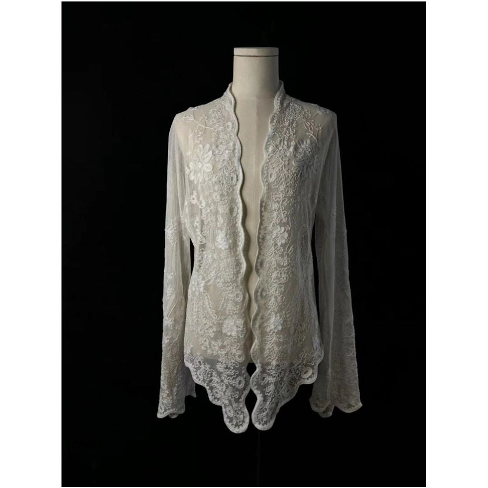 European high end French heavy industry base lace shirt top with white inner layer and small shirt for women s autumn wear 2025 new style image 5