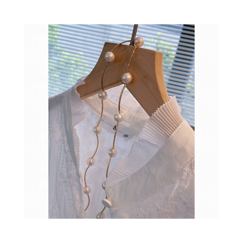 French style white lace shirt new summer 2025 style long sleeved shirt youthful design elegant style for women image 4