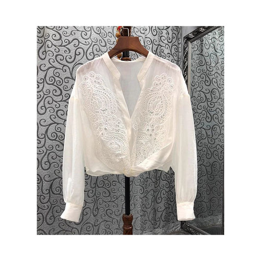 ASAYA5136 – Éclat Embroidery Silk Blouse 🤍✨