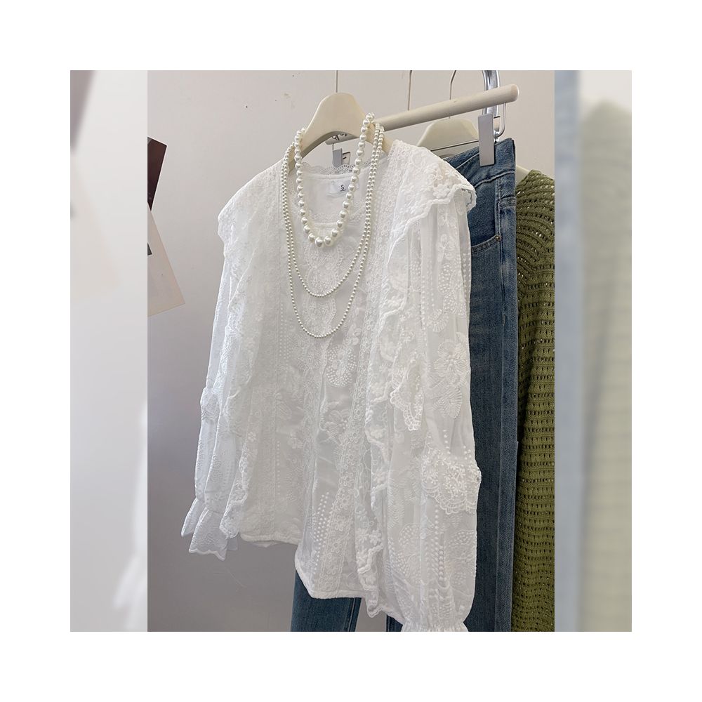 ASAYA5137 – Parisienne Lace Ruffle Blouse 🤍🌿