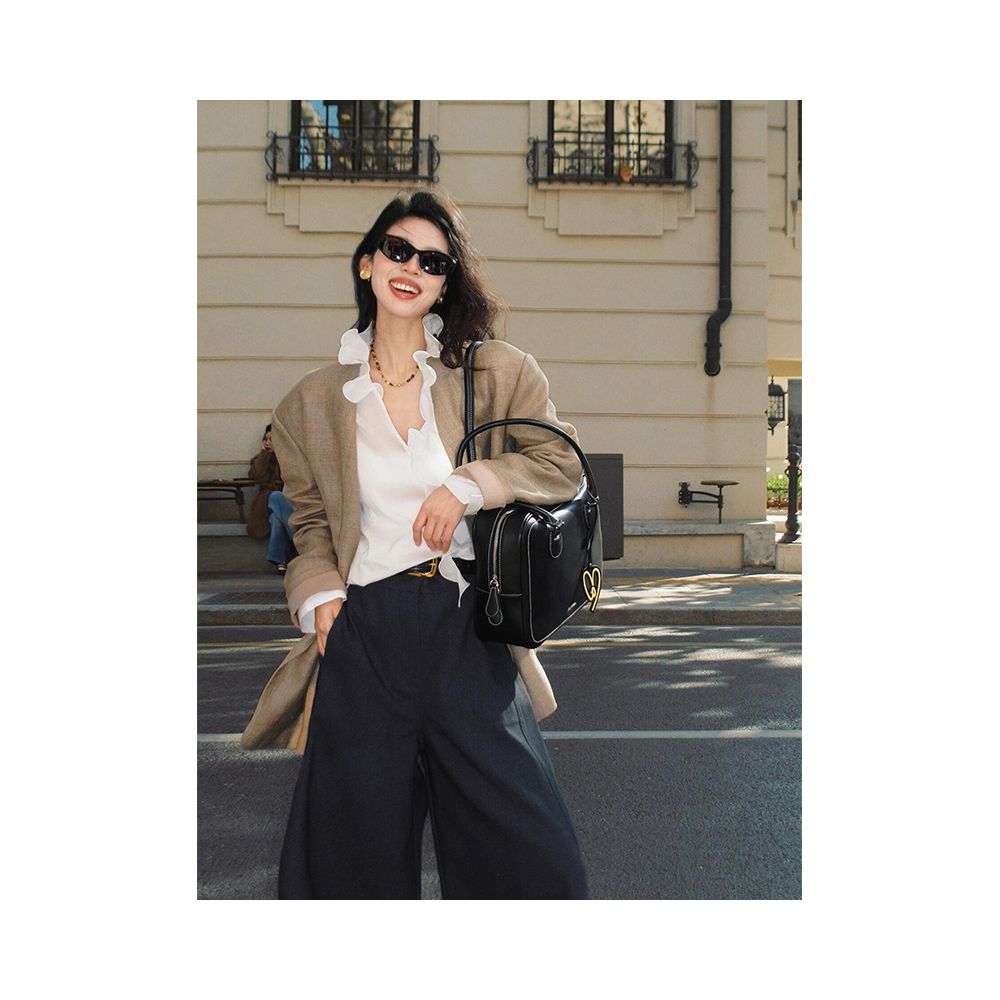 X Rose French style sophisticated shirt with ruffled trim new high end luxurious and fashionable base layer top for women image 7