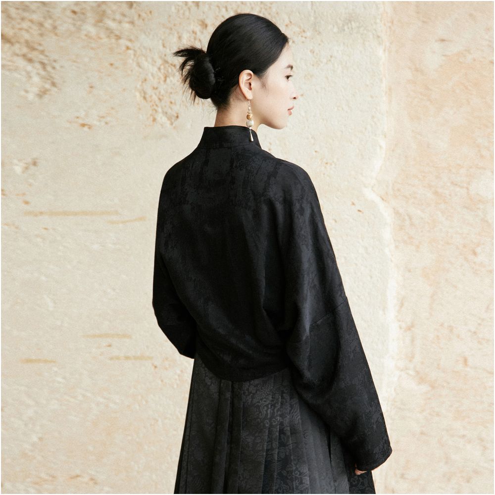 Anytime Lin Jin Rayon Linen Blend New Chinese Style Jacquard Subtle Pattern Small V Neck Elegant Shirt image 4