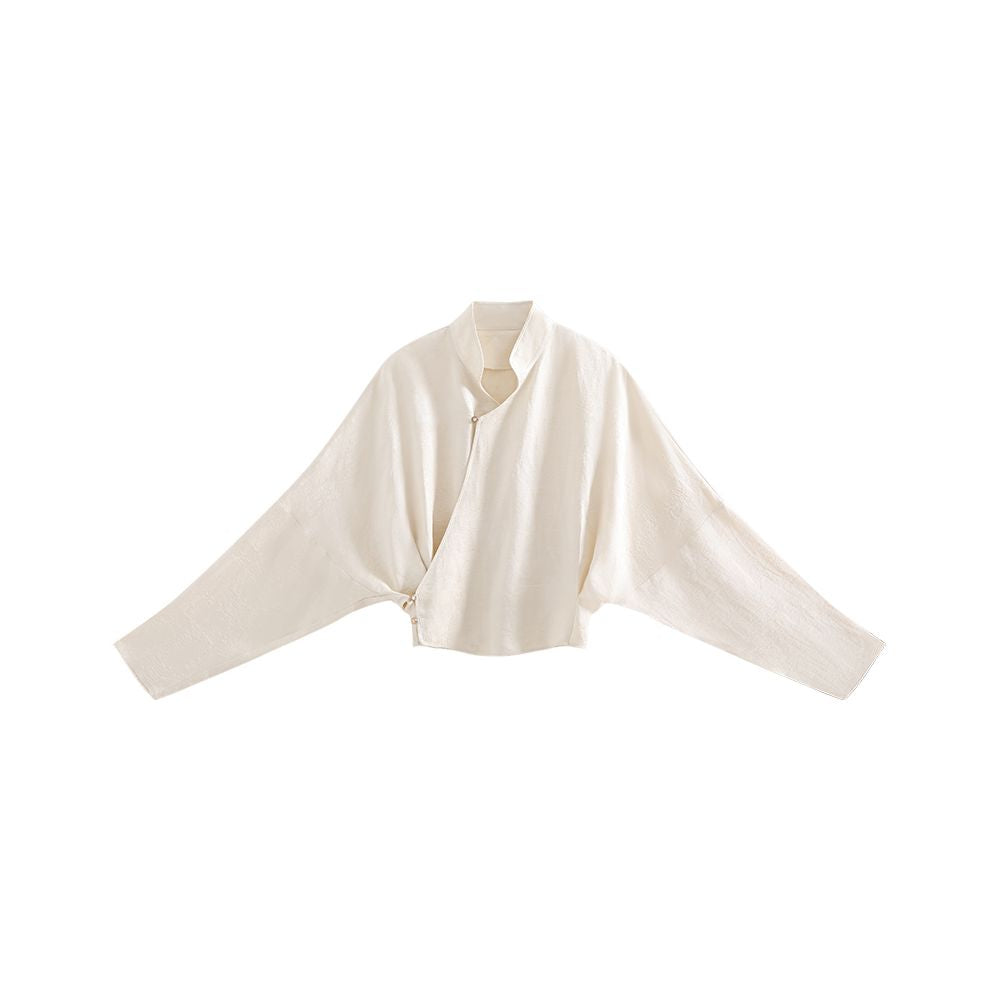 Anytime Lin Jin Rayon Linen Blend New Chinese Style Jacquard Subtle Pattern Small V Neck Elegant Shirt image 5