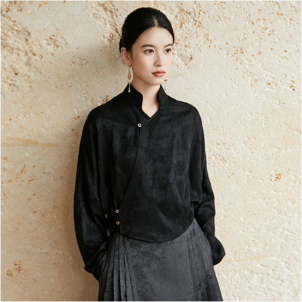 Anytime Lin Jin Rayon Linen Blend New Chinese Style Jacquard Subtle Pattern Small V Neck Elegant Shirt image 15