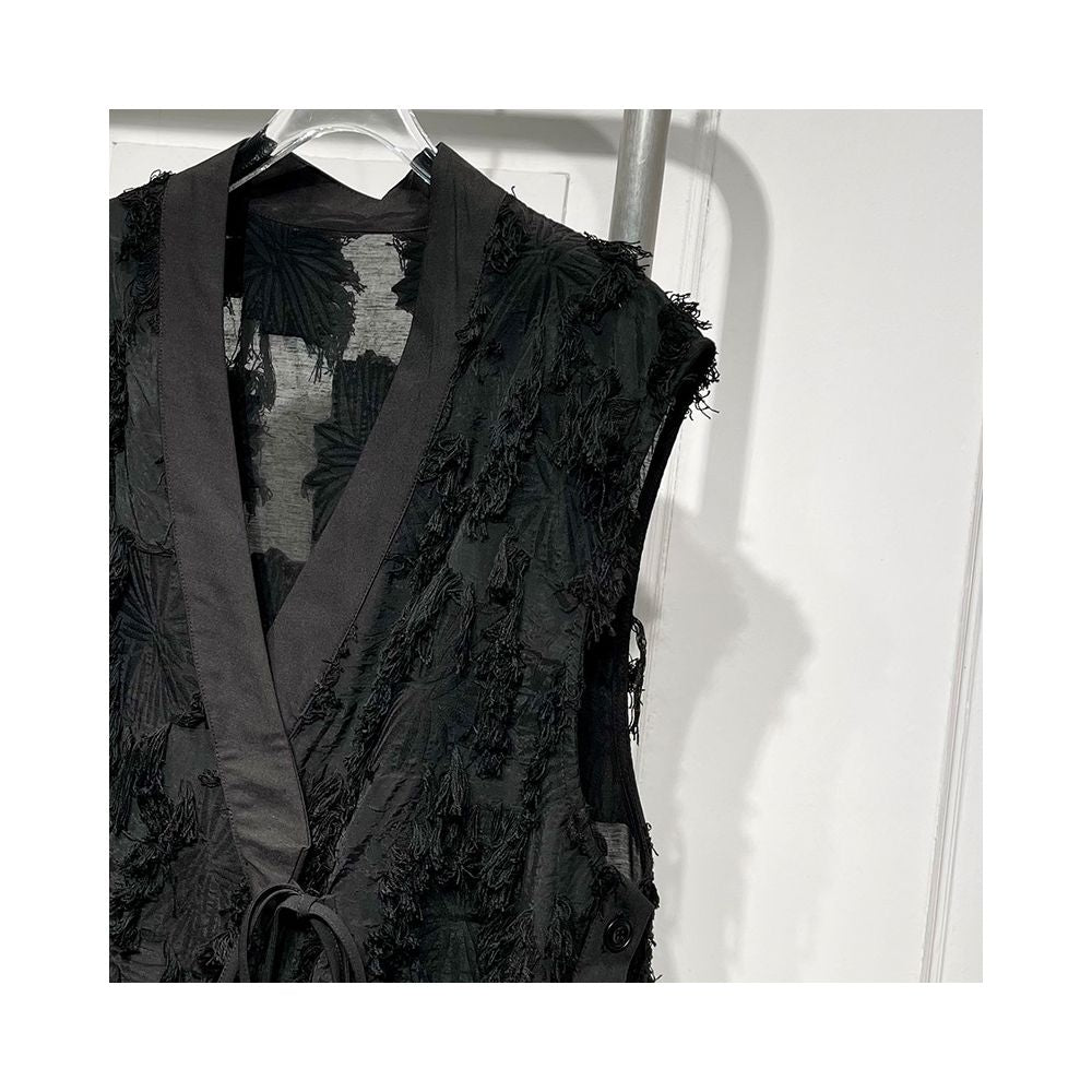 Fashionable design tie V neck jacquard thin transparent vest women s 2023 summer new high end niche mid length top image 4