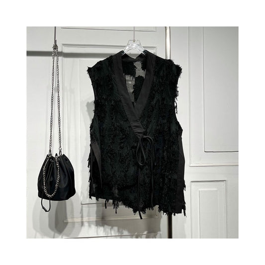 ASAYA5143 – Noir Textured Kimono Vest 🖤🌑