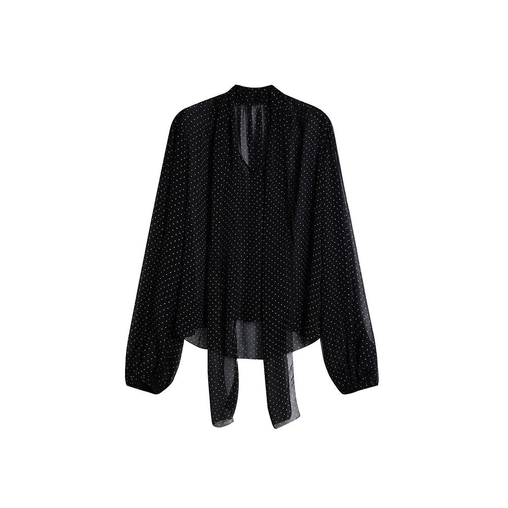 2025 Early Spring New Mulberry Silk Retro Style Polka Dot Ribbon Long Sleeve Silk Shirt Top for Women image 4