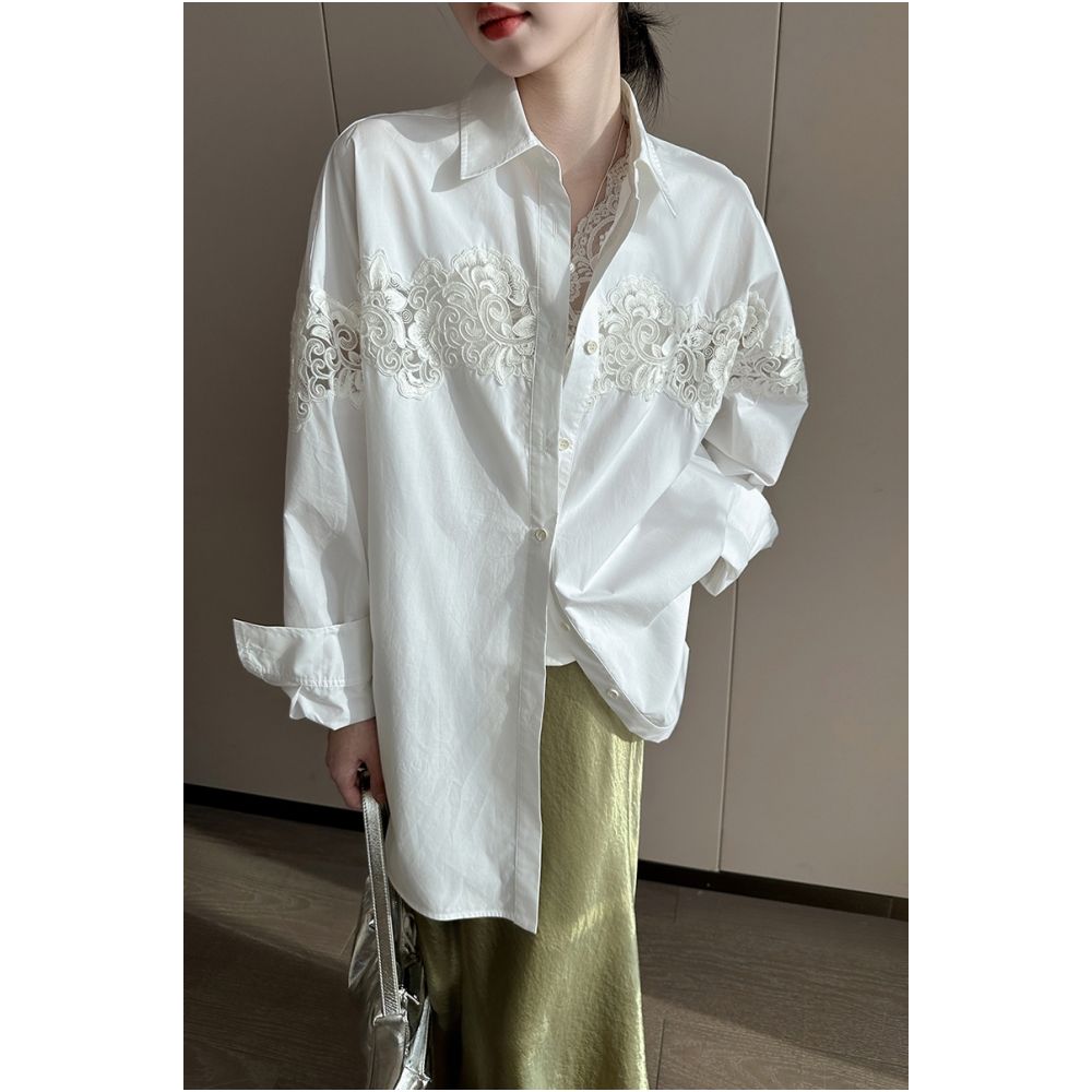 ASAYA5146 – White Muse Embroidered Shirt 🤍🌿