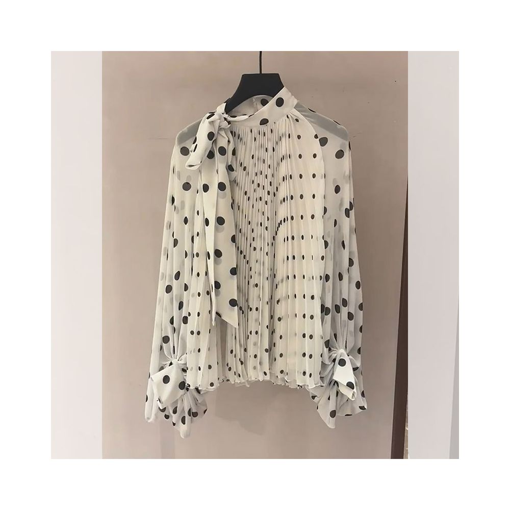 Retro versatile chic chic top gentle style age reduction 2025 autumn new style fashionable polka dot Western style chiffon shirt image 0