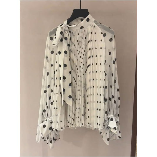 ASAYA5153 – Dots de Paris Pleated Blouse ⚪️🎀