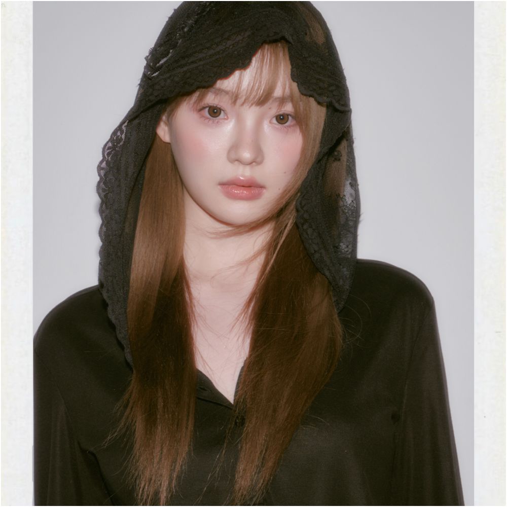 LOST FOREST Lace Bow Hat Black Long Sleeve Lyocell Loose Bottom Shirt Sweet Girl New image 4