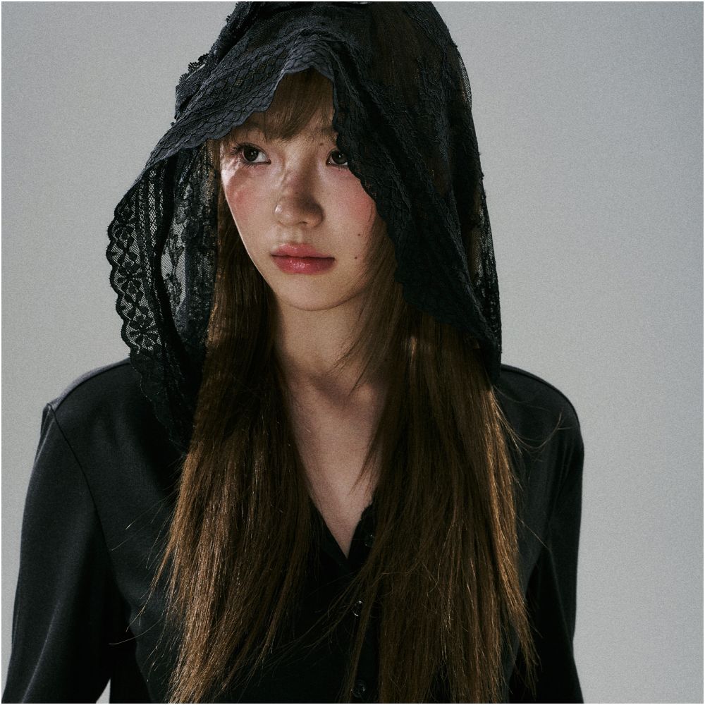 LOST FOREST Lace Bow Hat Black Long Sleeve Lyocell Loose Bottom Shirt Sweet Girl New image 5