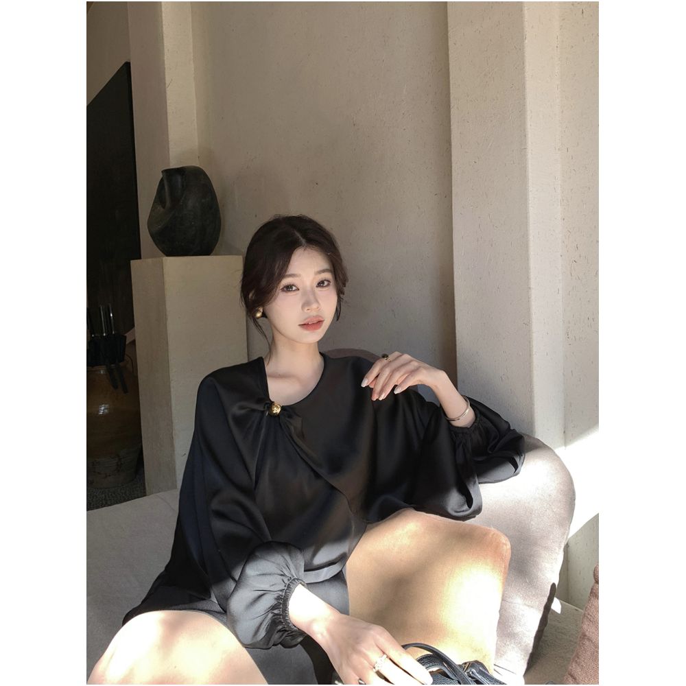 Syeee Helen print design sense golden ball top for women s spring loose fashion irregular cape image 8