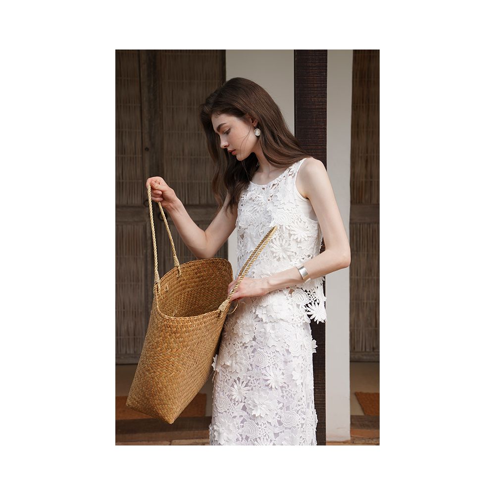 miorastudio Summer Capsule Collection French Crochet Heavy Ink White 3D Floral Lace Irregular Top image 2