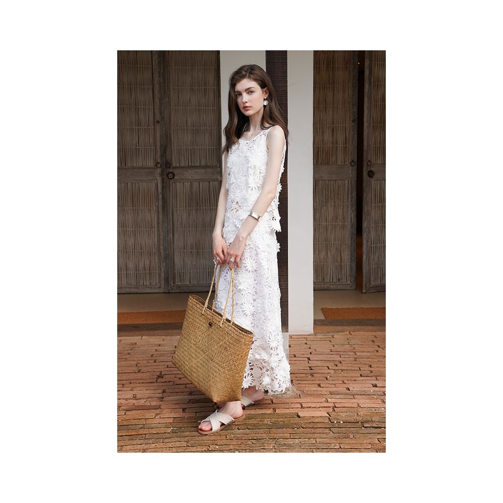 miorastudio Summer Capsule Collection French Crochet Heavy Ink White 3D Floral Lace Irregular Top image 4