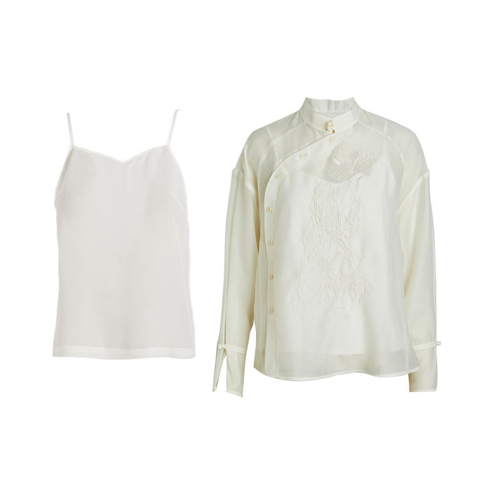 Same style straw Xi Spring and Autumn new retro Chinese style button down shirt for women with slanted placket embroidered slimming top in the mall image 5