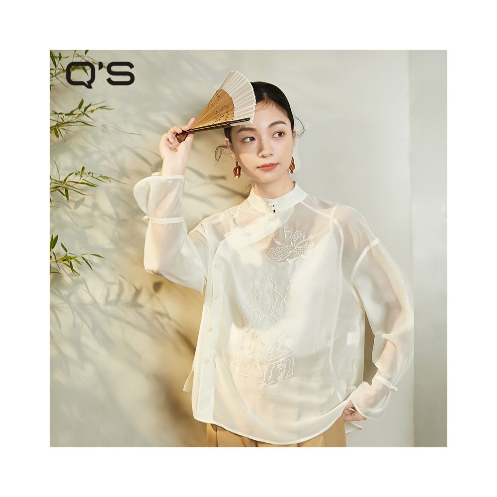 Same style straw Xi Spring and Autumn new retro Chinese style button down shirt for women with slanted placket embroidered slimming top in the mall image 0