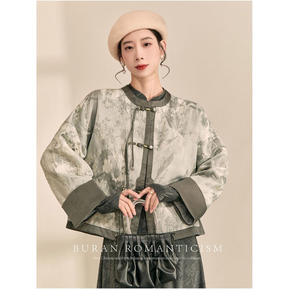 2025 Spring New Chinese style outerwear short style contrasting color jacquard retro silhouette loose and luxurious feeling lazy style women s clothing image 4