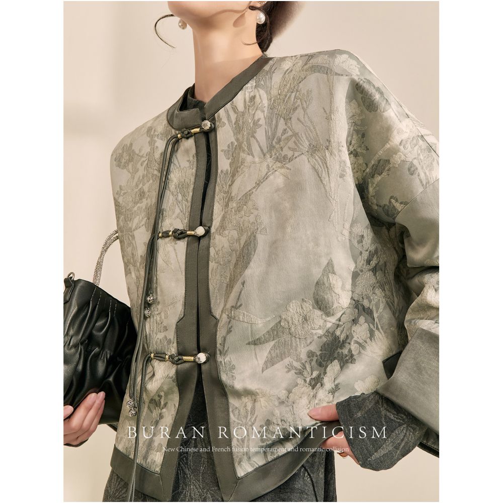 2025 Spring New Chinese style outerwear short style contrasting color jacquard retro silhouette loose and luxurious feeling lazy style women s clothing image 9