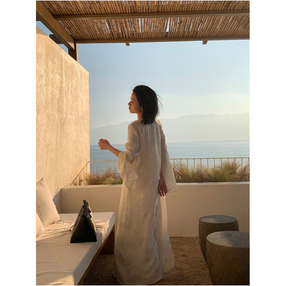 ASAYA5192– Ivory Whisper Jacquard Dress 🌤🤍