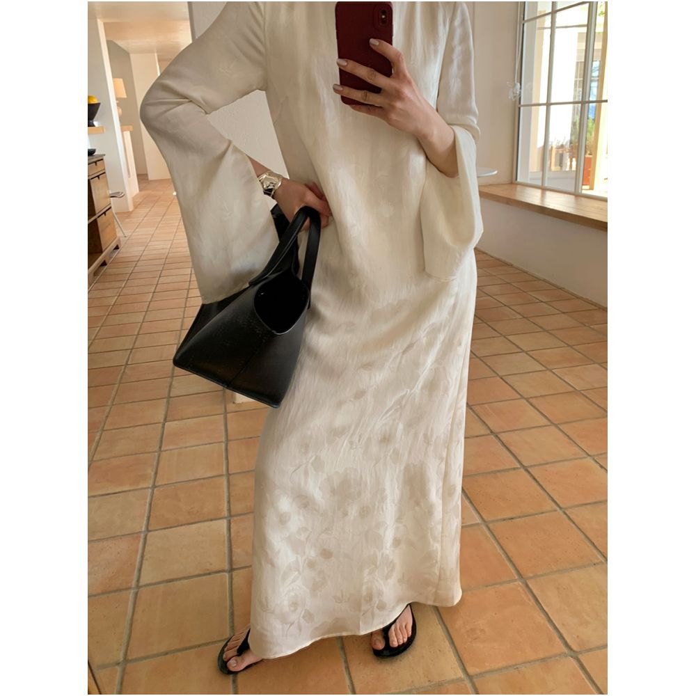 MUALLYCHEN Panasonic Tingquan Elegant Jacquard Long Dress Noble Dress V neck Romantic slimming Holiday Dress image 1