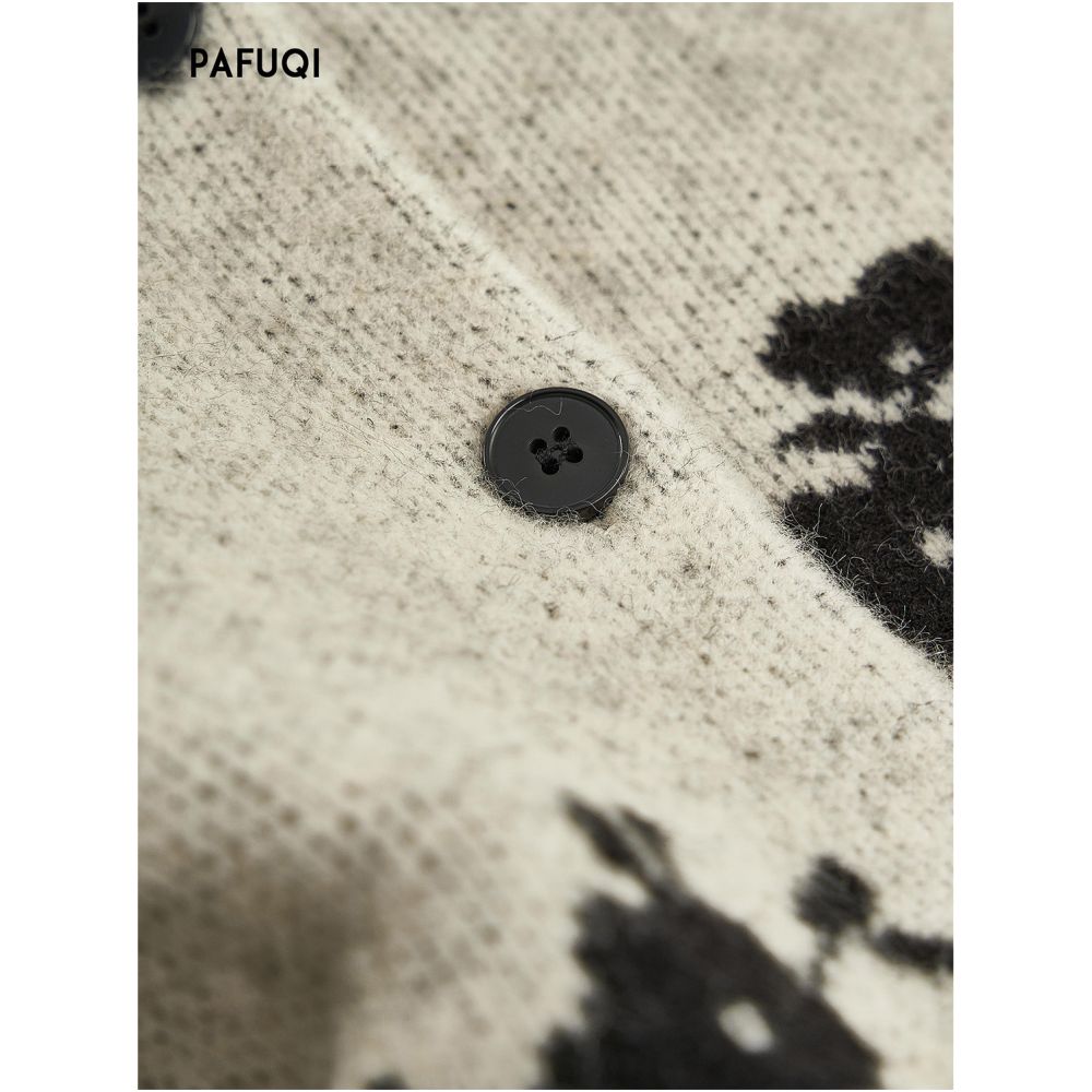 Simple temperament paired with a complete set of contrasting jacquard knitted round neck cardigans and knitted sweaters for autumn and winter in 2025 image 4