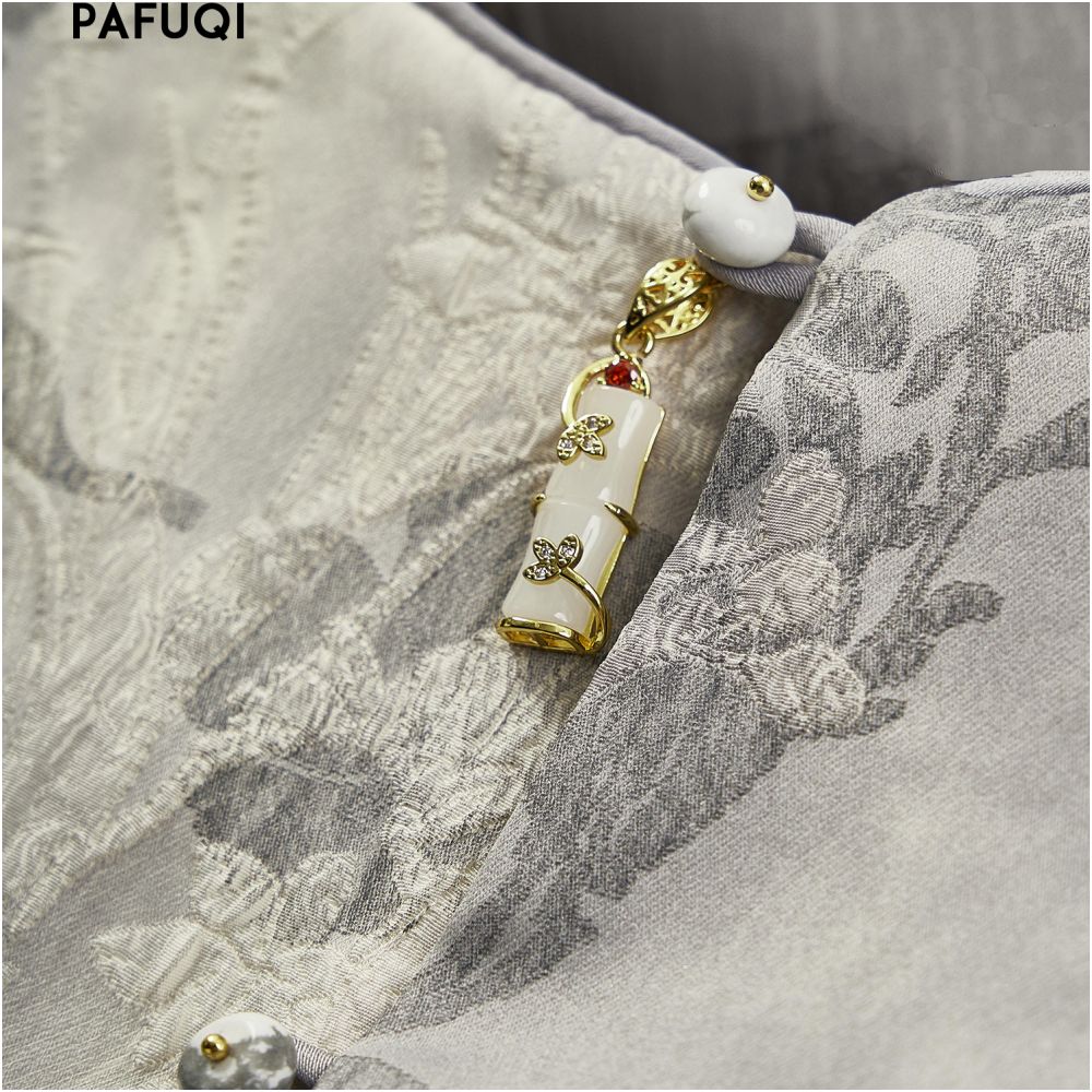 Improved New Chinese Style Set Autumn Winter Grey Jacquard Thick Coat Autumn Winter Round Neck Classical Elegance Top Chinese Style Women s Clothing image 5