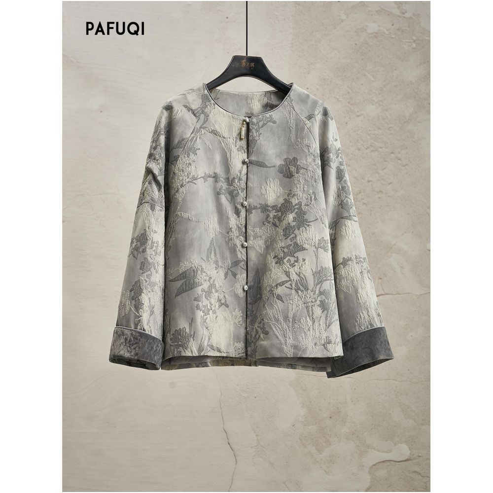 Improved New Chinese Style Set Autumn Winter Grey Jacquard Thick Coat Autumn Winter Round Neck Classical Elegance Top Chinese Style Women s Clothing image 6