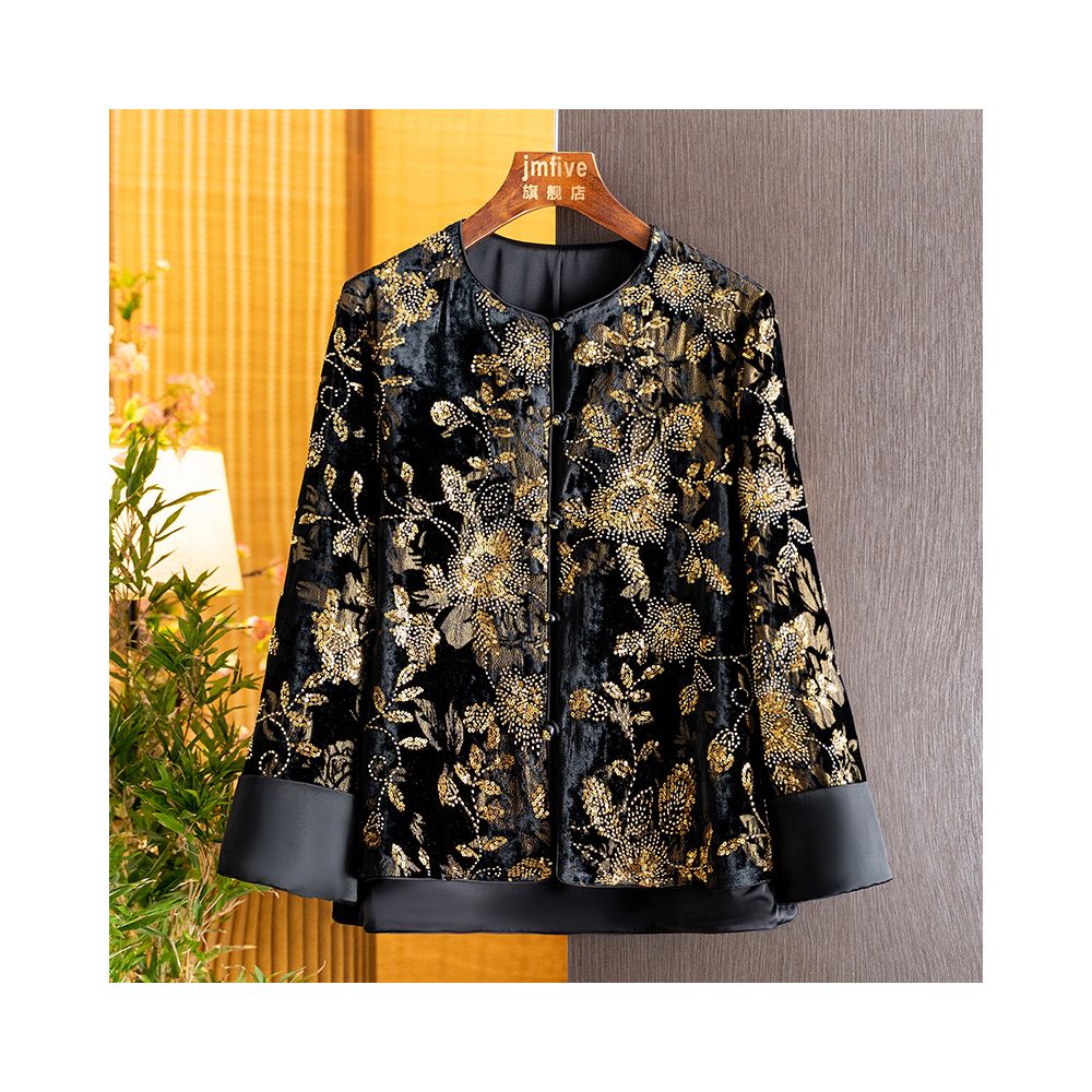 New Chinese style silk velvet embroidered retro style coat for women in autumn 2025 fashionable and versatile Chinese style top image 2