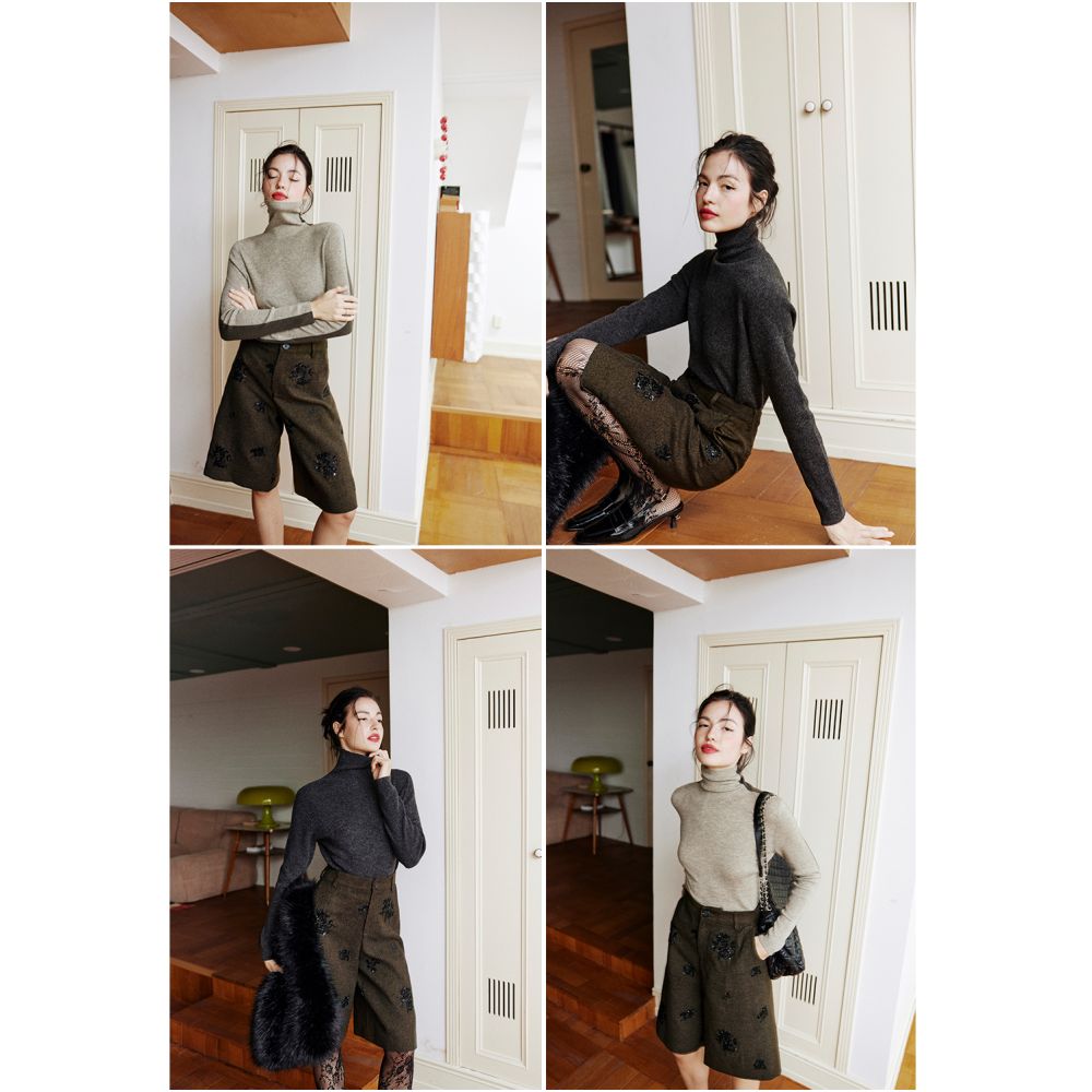 Rosebanks today is a fashionable ambitious brand that combines strength and softness positioned as pearl tube embroidered Bermuda five quarter pants image 1