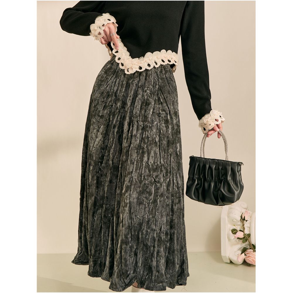 2025 Spring Grey Midi Skirt New Chinese Style Retro Splashed Ink Design Unique Elastic Waist Elegant Full Skirt image 7