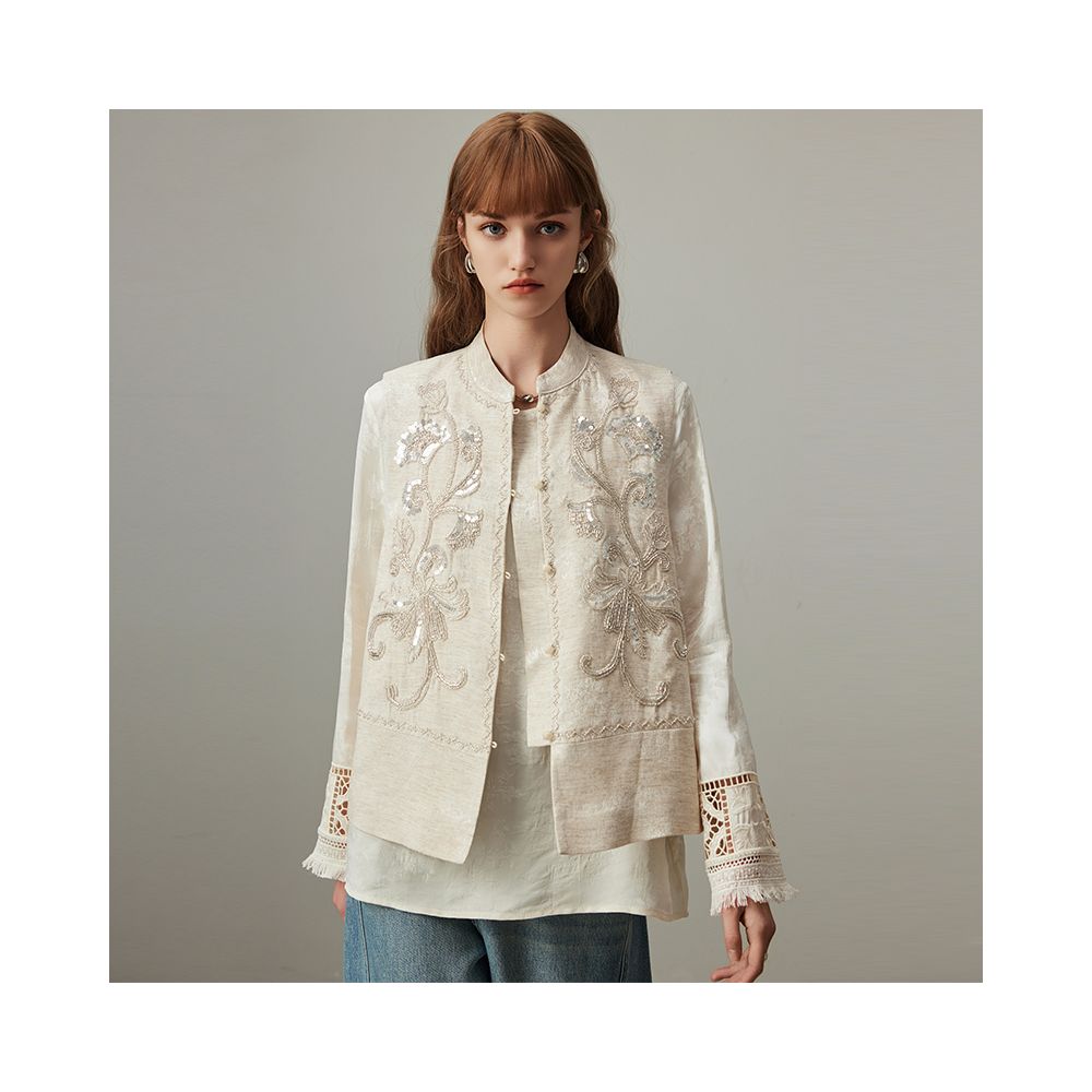 DFVC linen new Chinese style vest for women autumn 2025 new embroidered short vest jacket image 3