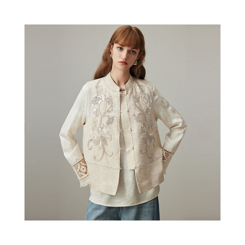 DFVC linen new Chinese style vest for women autumn 2025 new embroidered short vest jacket image 4