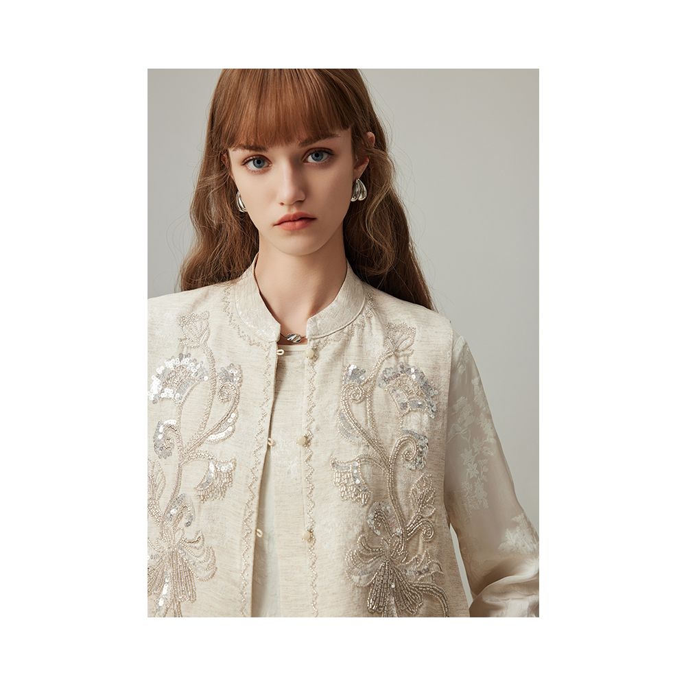 DFVC linen new Chinese style vest for women autumn 2025 new embroidered short vest jacket image 5