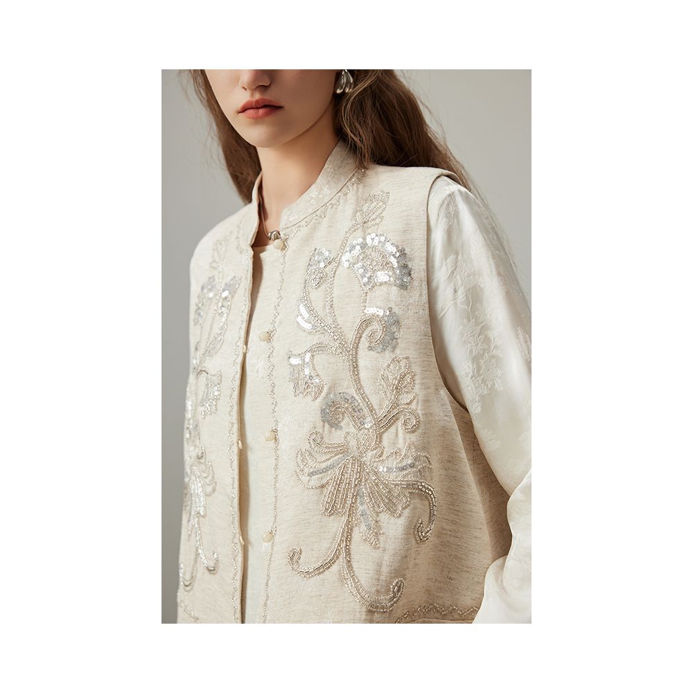 DFVC linen new Chinese style vest for women autumn 2025 new embroidered short vest jacket image 13