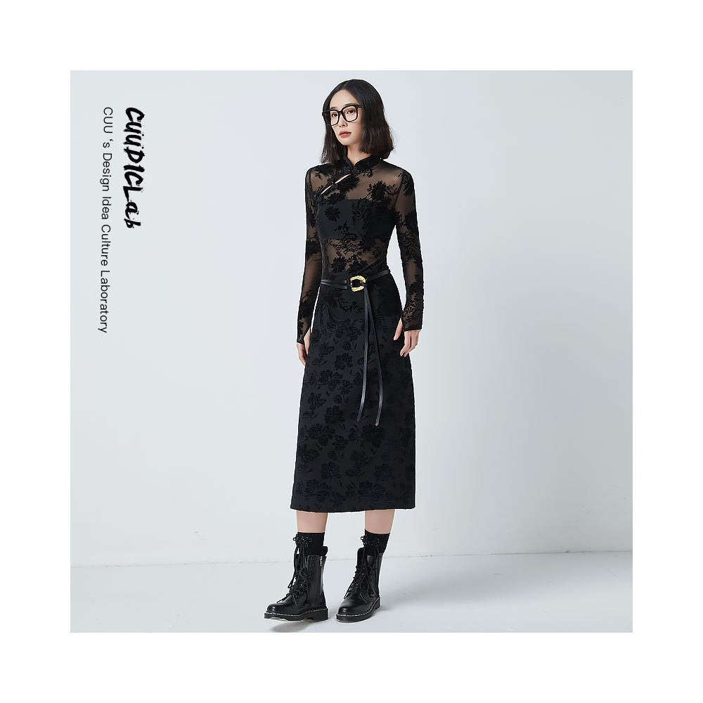 In Stock CUUDICLAB New Chinese Style Improved Cheongsam Top with Tie Dye High Quality Flocked Lace Blouse image 5