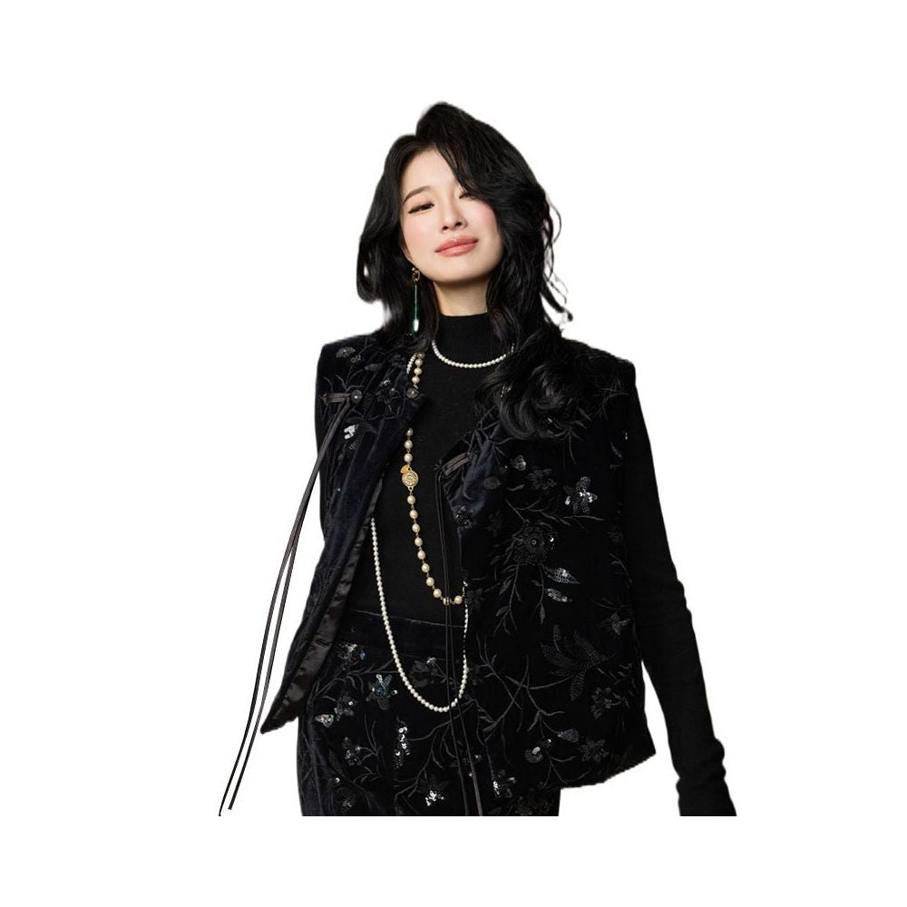 HSSNFZ New Chinese Style Velvet Vest Spring 2025 New Arrival Heavy Embroidery High End Feel Versatile image 5