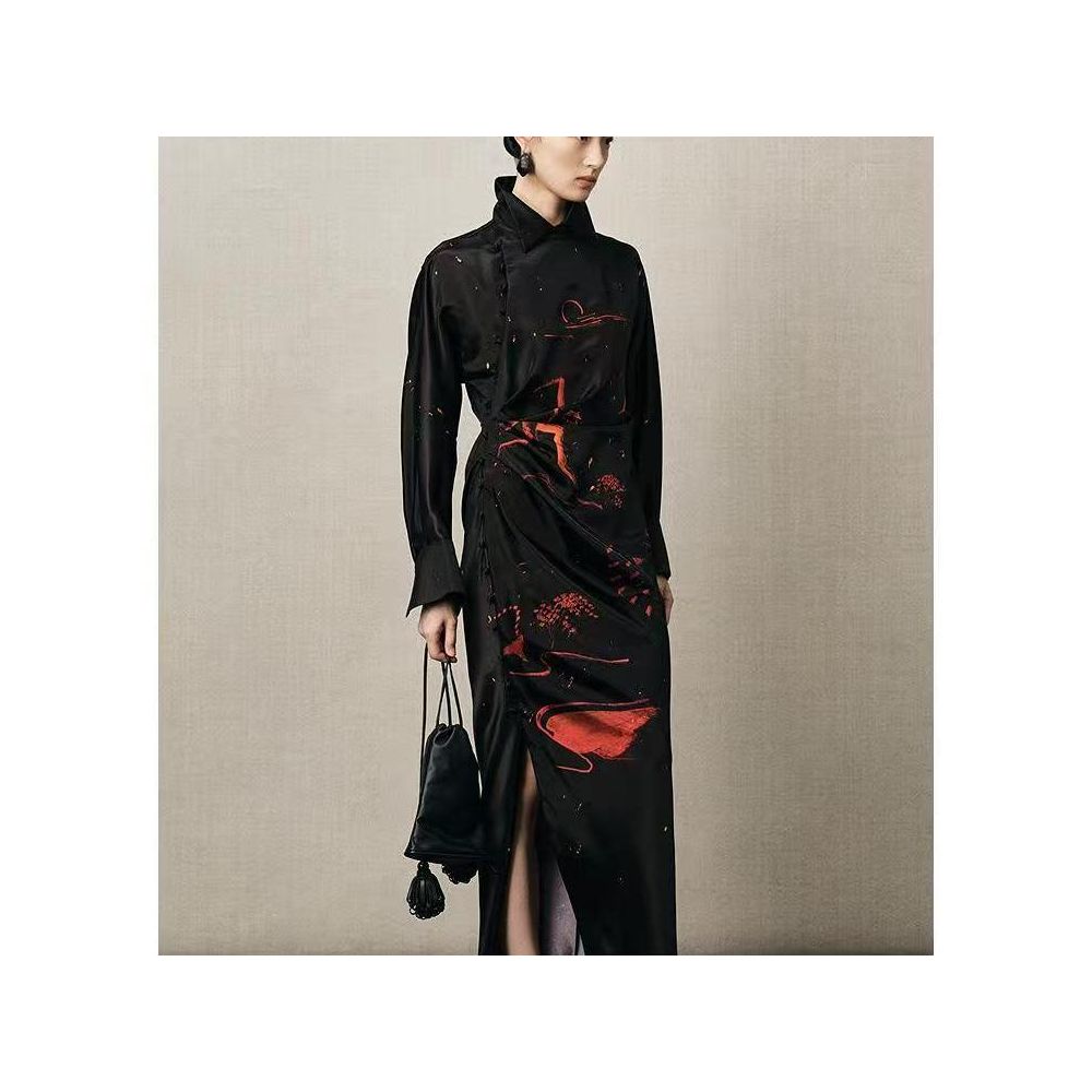 ZCY 2025 Winter New Oblique Front Flower Draft Dress image 3