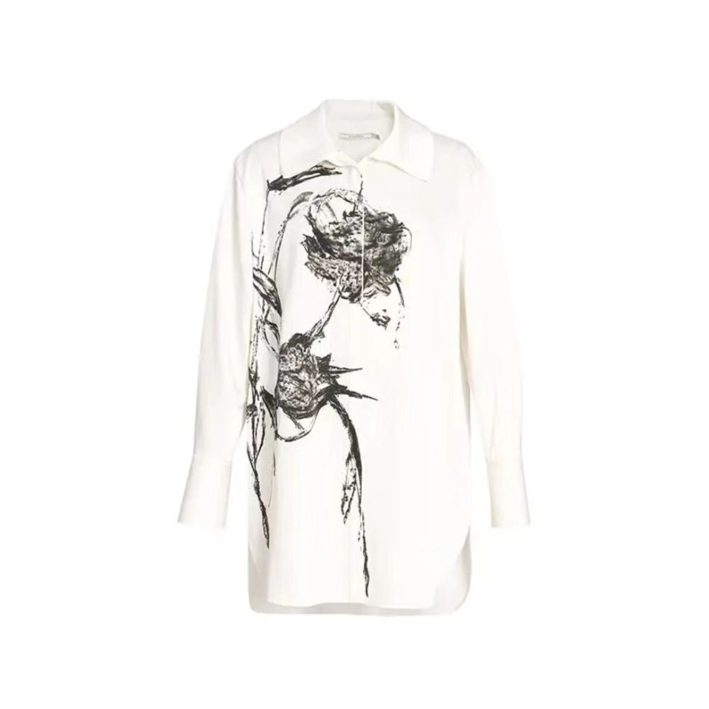 Same style as in shopping malls Zhu Jia 2025 Winter Black Satin Floral Pattern Loose Straight Satin Shirt Top image 11