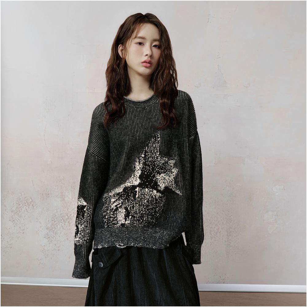 JfYanYan diffuse fairy fish pullover sweater lazy style women s autumn and winter striped knit sweater loose top image 0