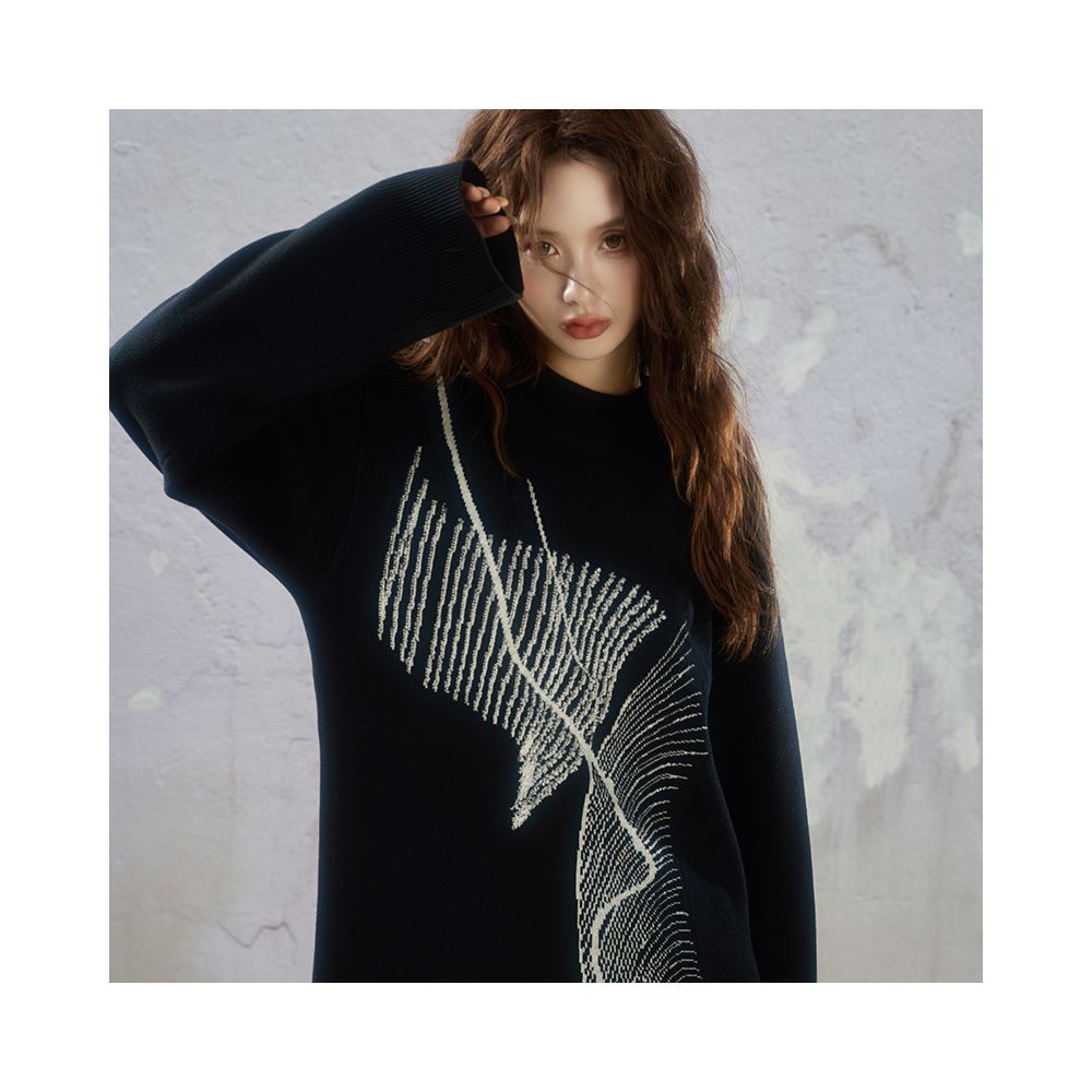 JfYanYan Suspended Sea Black Loose Knitted Dress Women s Hairy Dress Autumn Winter Long Look Slimming Long Dress image 3