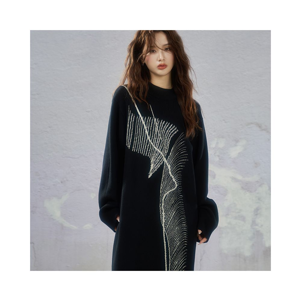 JfYanYan Suspended Sea Black Loose Knitted Dress Women s Hairy Dress Autumn Winter Long Look Slimming Long Dress image 0
