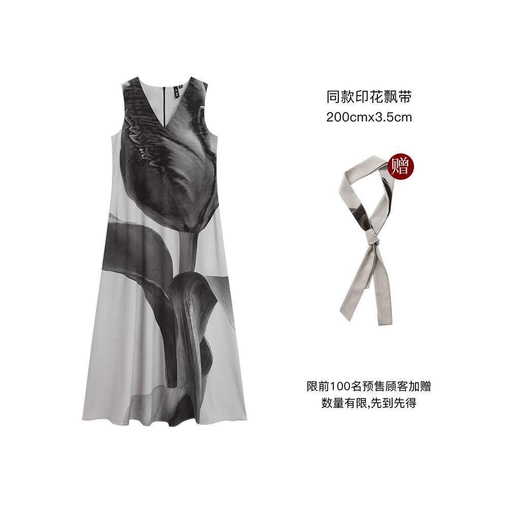 The Middle Ink Printed Shirt Half Skirt Set Medium Long Women s Summer Loose Two Piece Set with Ruffle Edges image 7